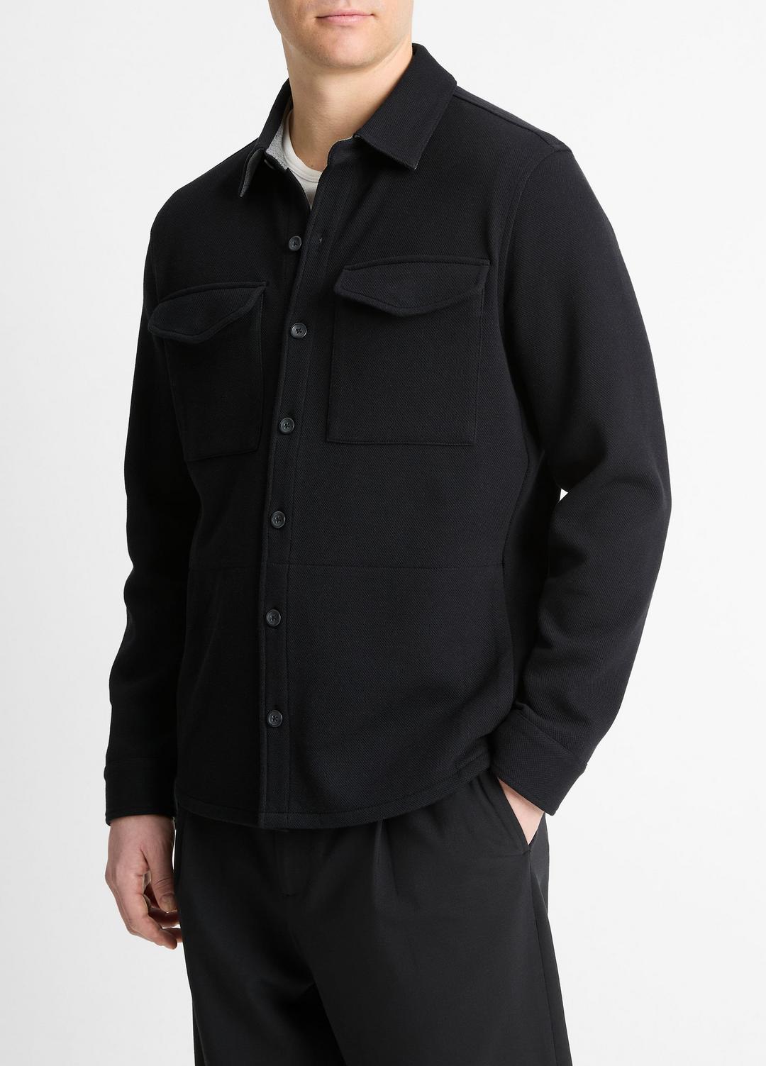 Double-Knit Cotton-Blend Piqué Shirt Jacket in Shirt Jackets - BLACK/MEDIUM HEATHER GREY