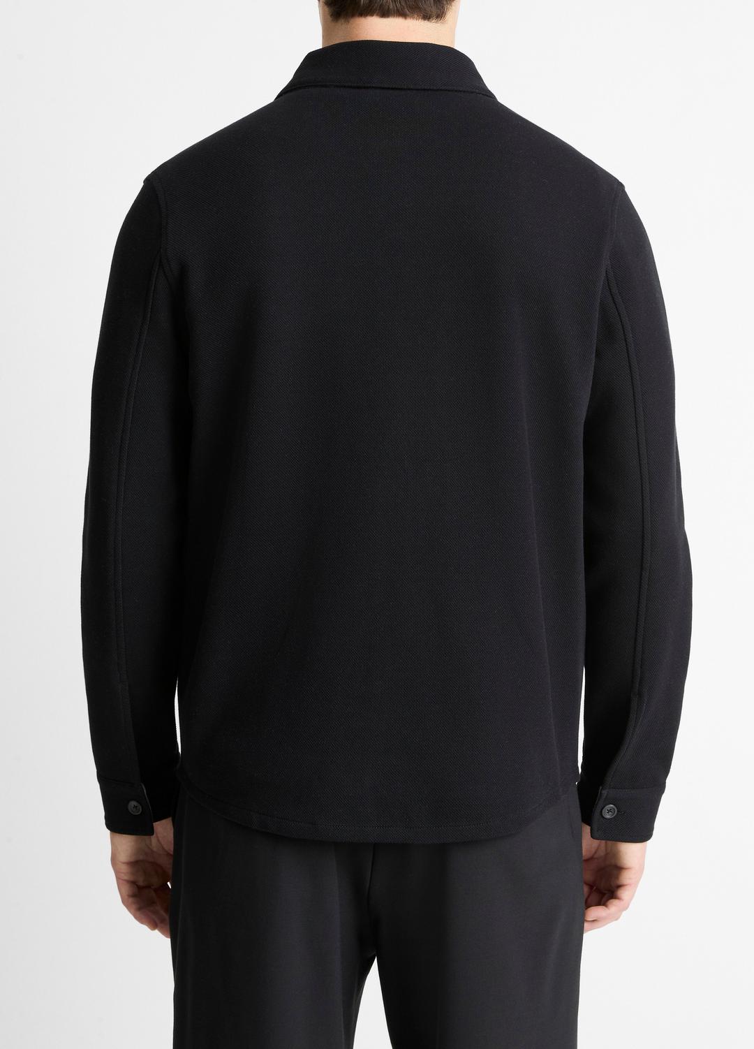 Double-Knit Cotton-Blend Piqué Shirt Jacket in Shirt Jackets - BLACK/MEDIUM HEATHER GREY