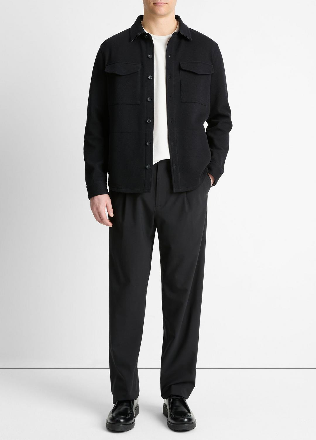 Double-Knit Cotton-Blend Piqué Shirt Jacket in Shirt Jackets - BLACK/MEDIUM HEATHER GREY