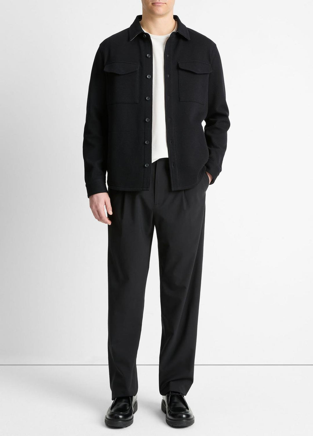 Double-Knit Cotton-Blend Piqué Shirt Jacket in Shirt Jackets - BLACK/MEDIUM HEATHER GREY
