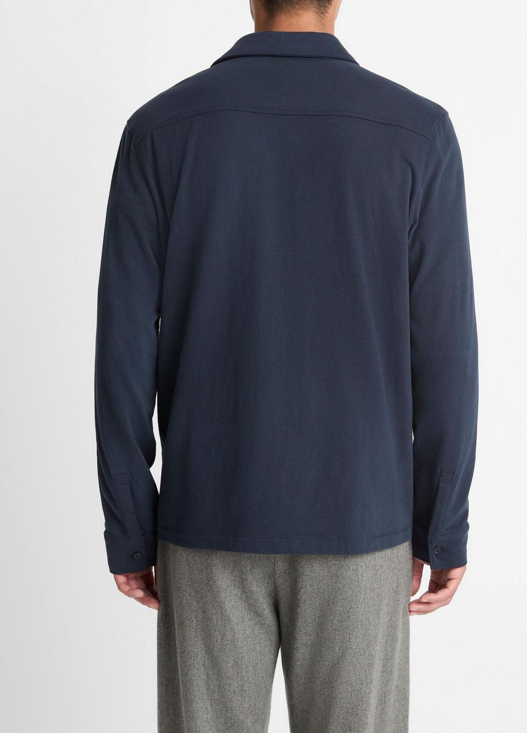 Sueded Cotton Jersey Button-Front Shirt in Long Sleeve - COASTAL BLUE