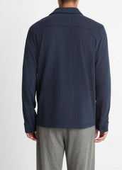Sueded Cotton Jersey Button-Front Shirt in Long Sleeve - COASTAL BLUE