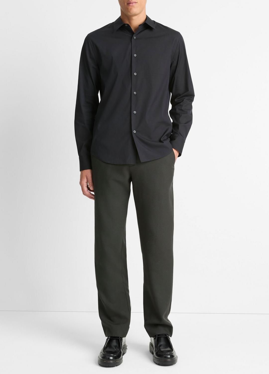 Stretch-Cotton Poplin Shirt in Long Sleeve - BLACK