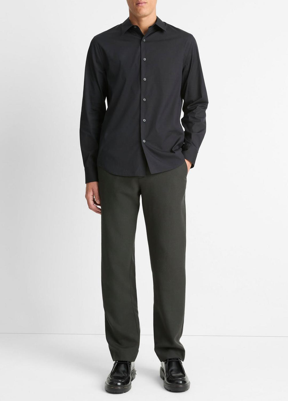 Stretch-Cotton Poplin Shirt in Long Sleeve - BLACK