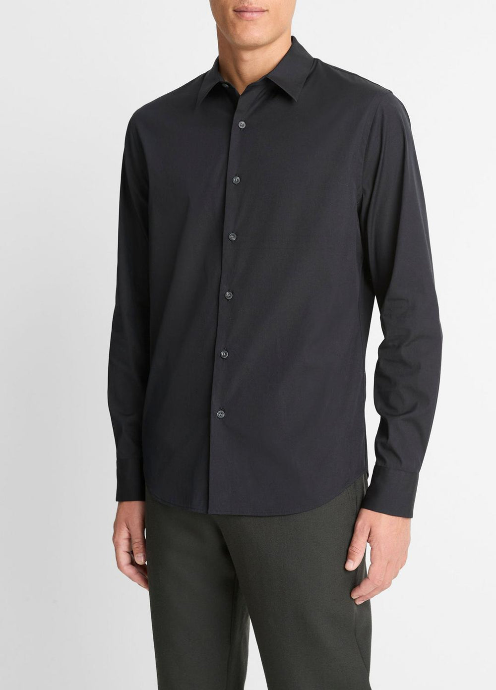 Stretch-Cotton Poplin Shirt in Long Sleeve - BLACK