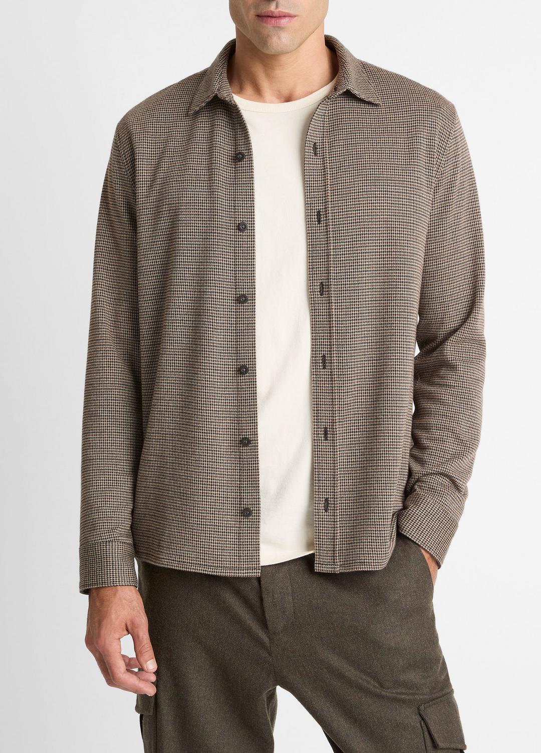 Houndstooth Cotton-Blend Button-Front Shirt in Long Sleeve - DARK ROAST COMBO