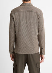 Houndstooth Cotton-Blend Button-Front Shirt in Long Sleeve - DARK ROAST COMBO