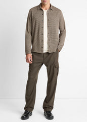 Houndstooth Cotton-Blend Button-Front Shirt in Long Sleeve - DARK ROAST COMBO