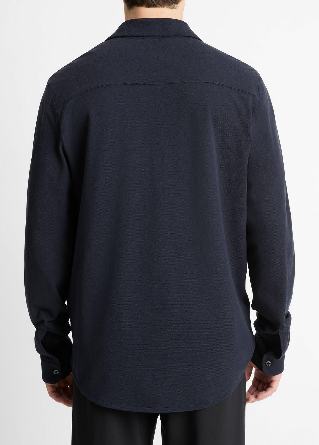 Cotton Piqué Button-Front Shirt in Long Sleeve - COASTAL BLUE