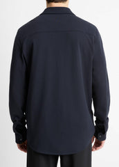 Cotton Piqué Button-Front Shirt in Long Sleeve - COASTAL BLUE