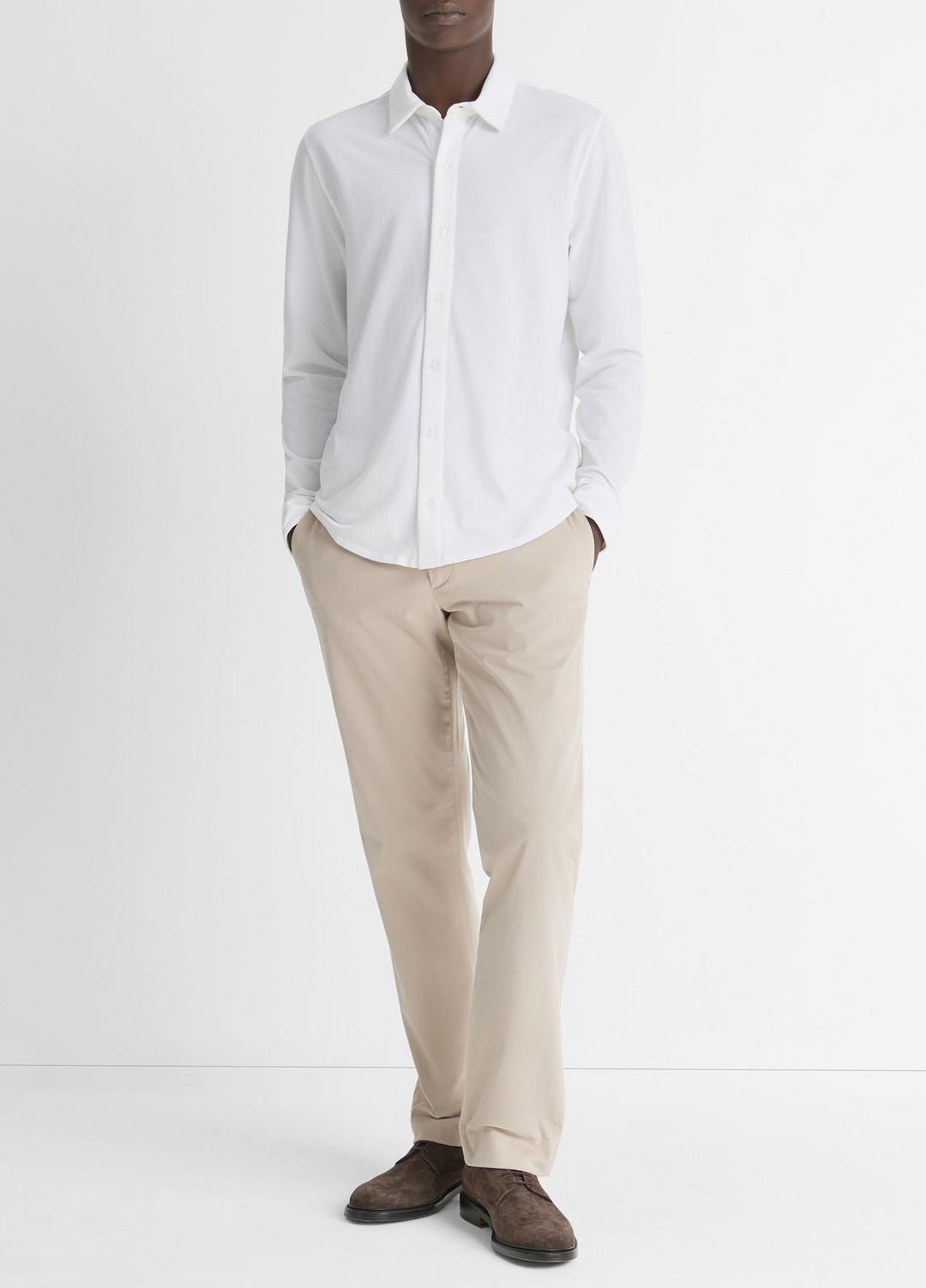 Cotton Piqué Button-Front Shirt in Long Sleeve - OPTIC WHITE