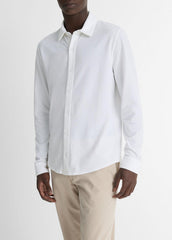 Cotton Piqué Button-Front Shirt in Long Sleeve - OPTIC WHITE