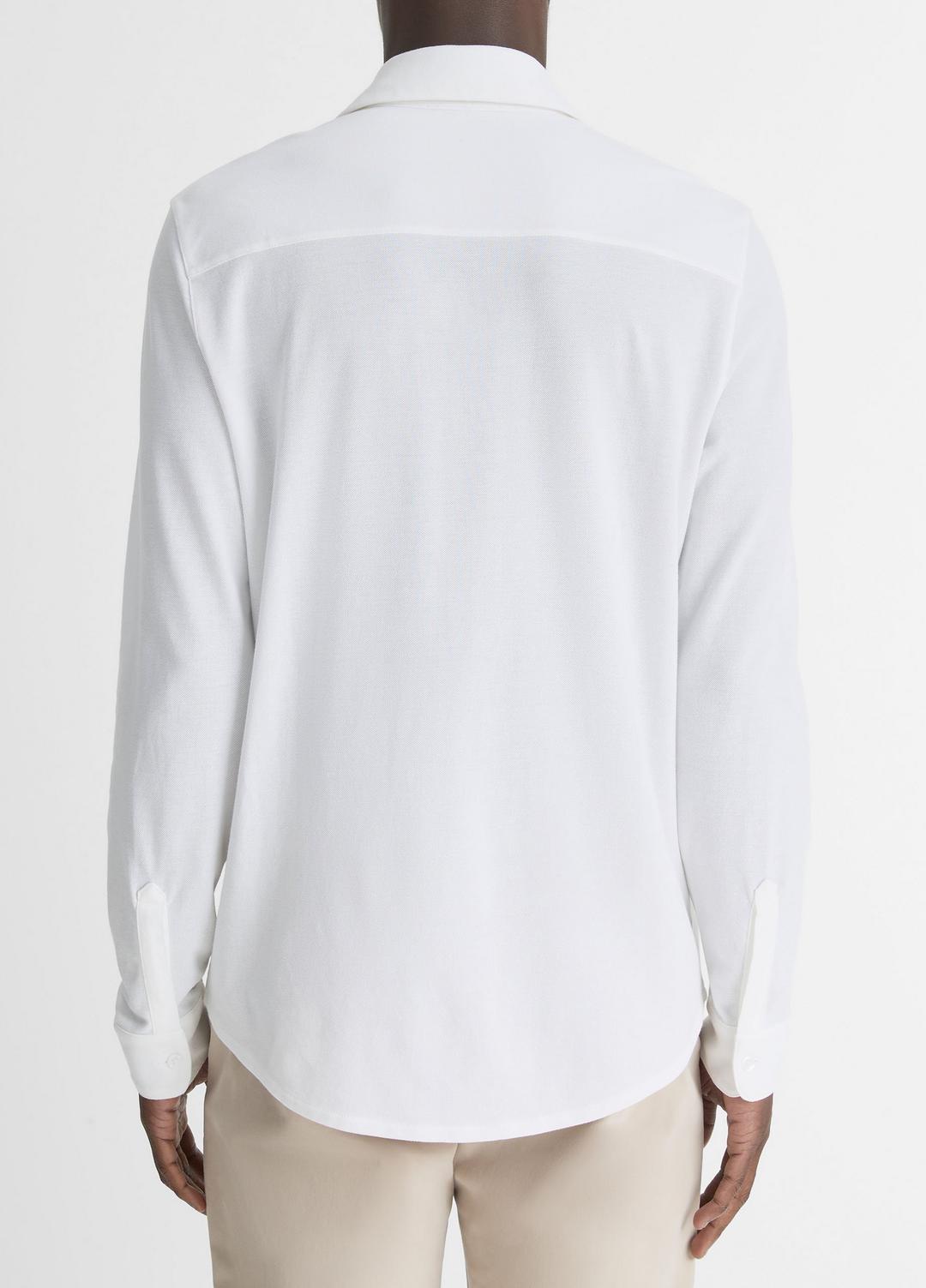 Cotton Piqué Button-Front Shirt in Long Sleeve - OPTIC WHITE