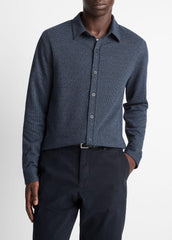 Houndstooth Cotton-Blend Button-Front Shirt in Long Sleeve - COASTAL COMBO