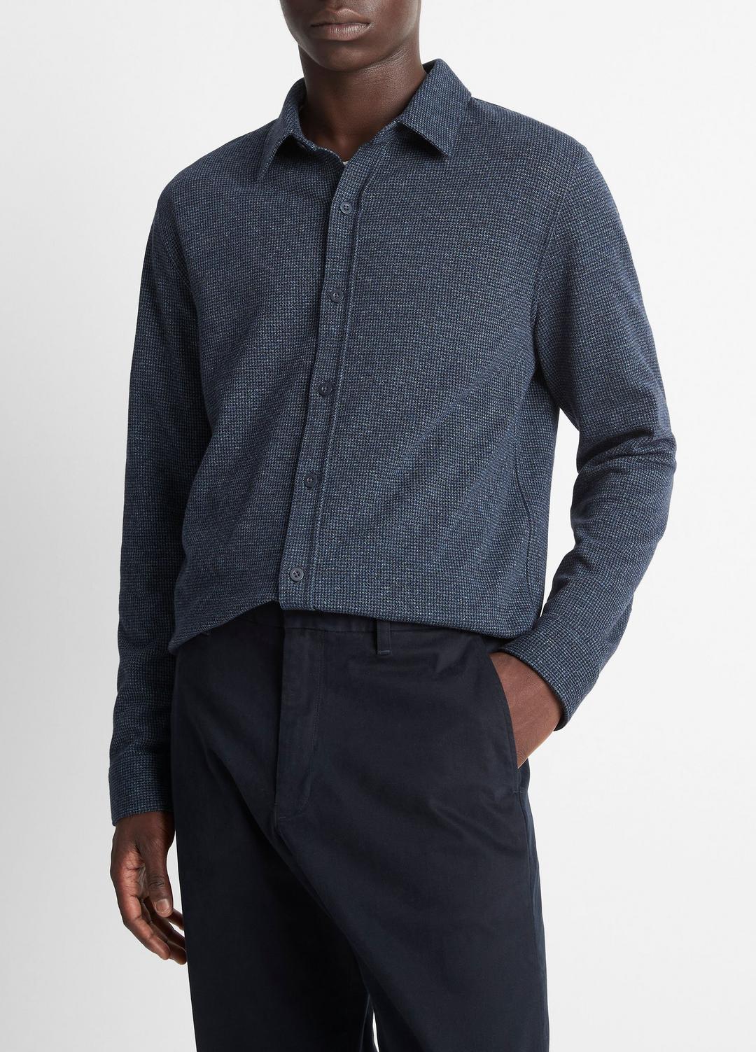 Houndstooth Cotton-Blend Button-Front Shirt in Long Sleeve - COASTAL COMBO