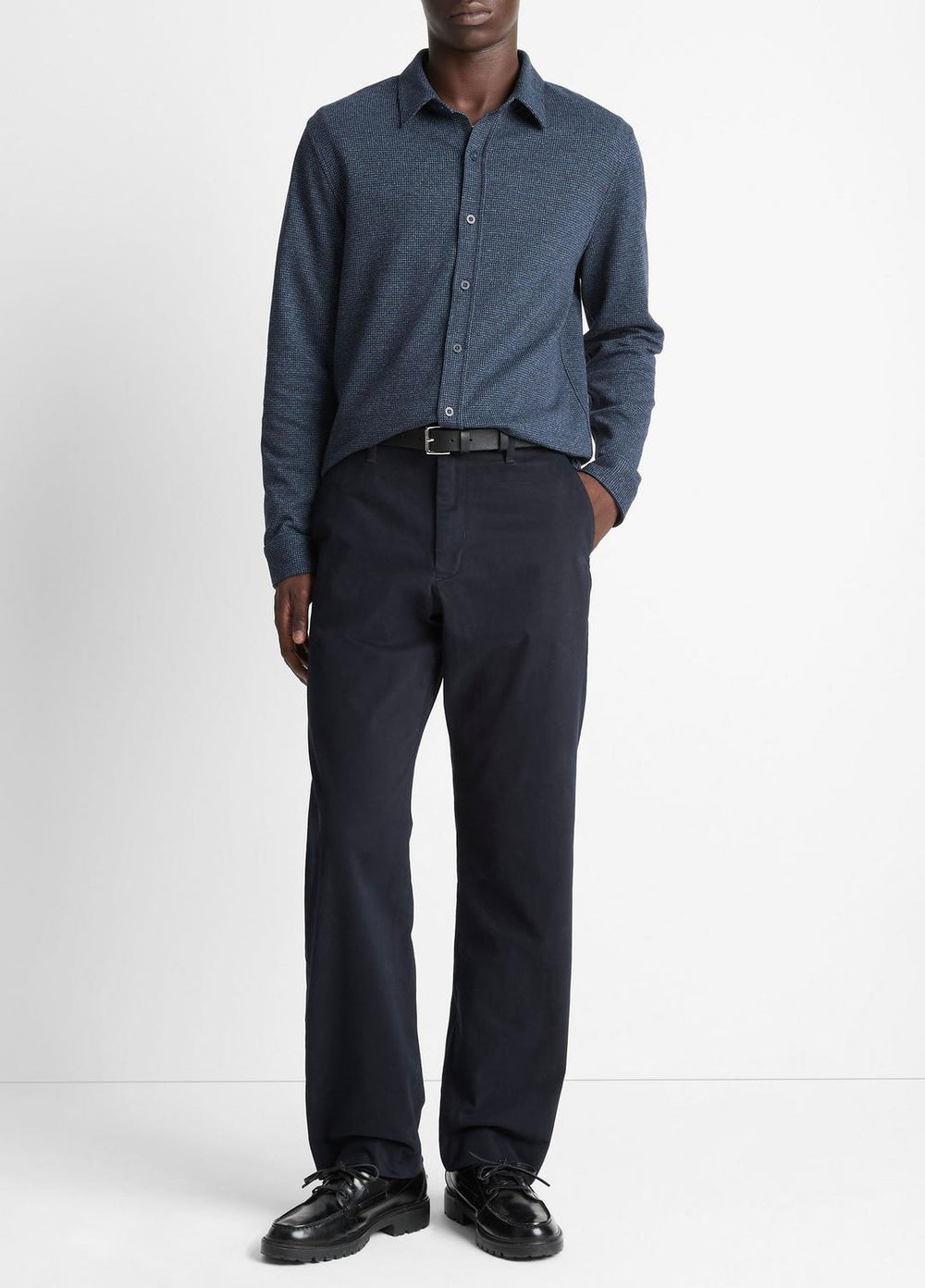 Houndstooth Cotton-Blend Button-Front Shirt in Long Sleeve - COASTAL COMBO