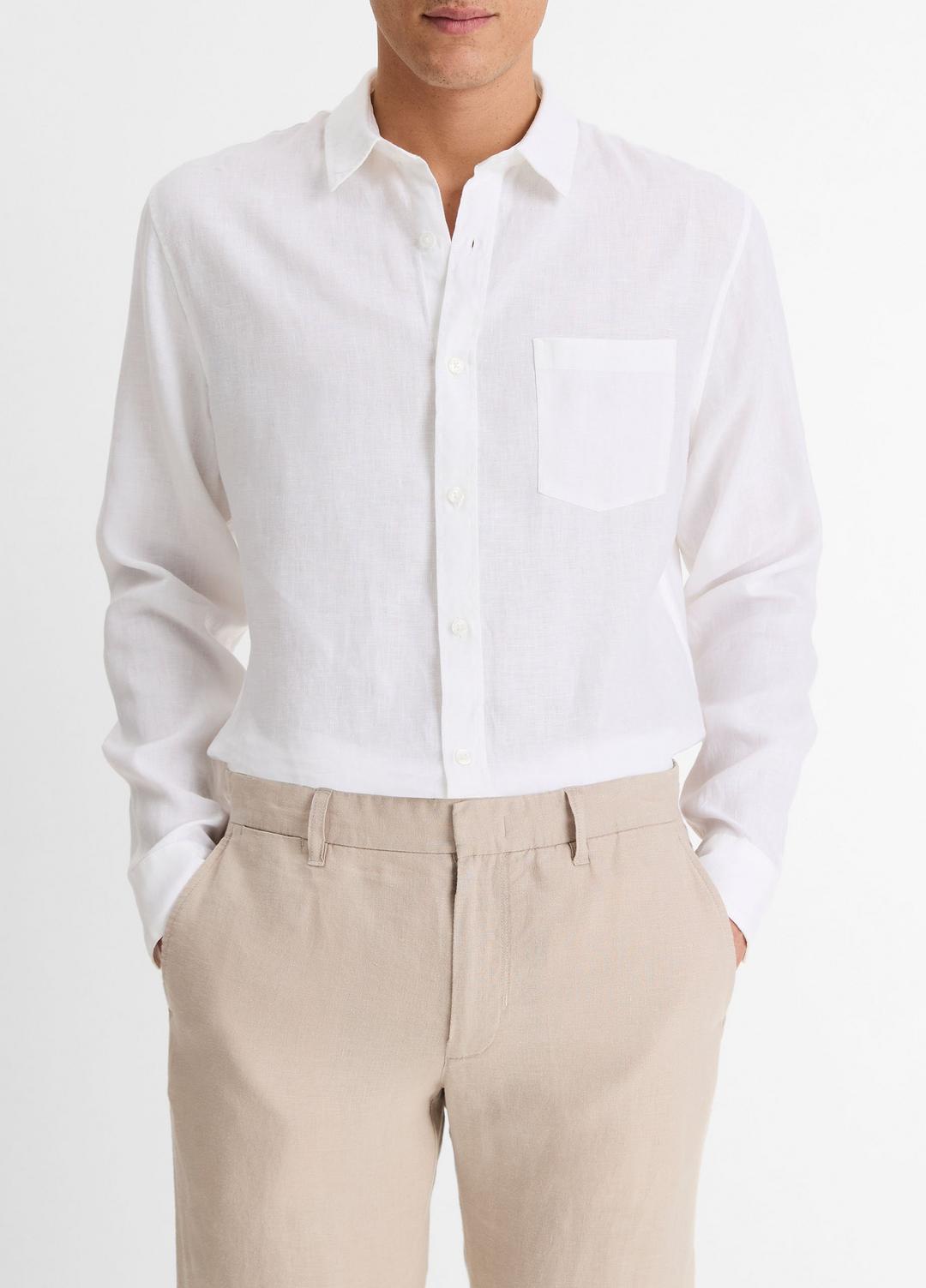 Linen Long-Sleeve Shirt in Long Sleeve - OPTIC WHITE