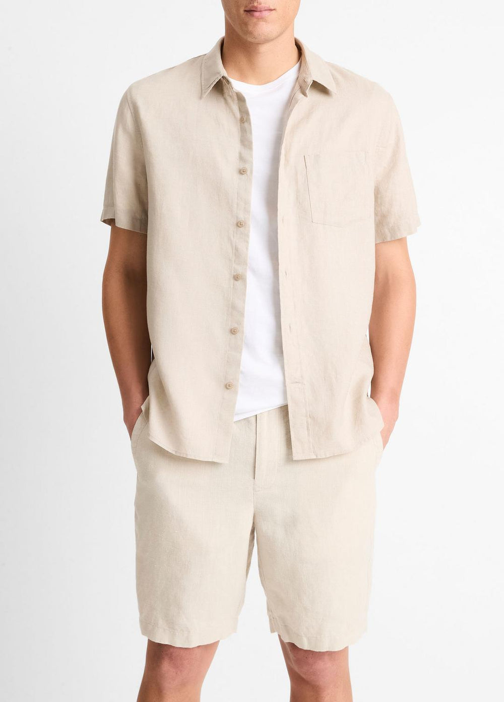 Linen Short-Sleeve Shirt in Short Sleeve - PUMICE ROCK