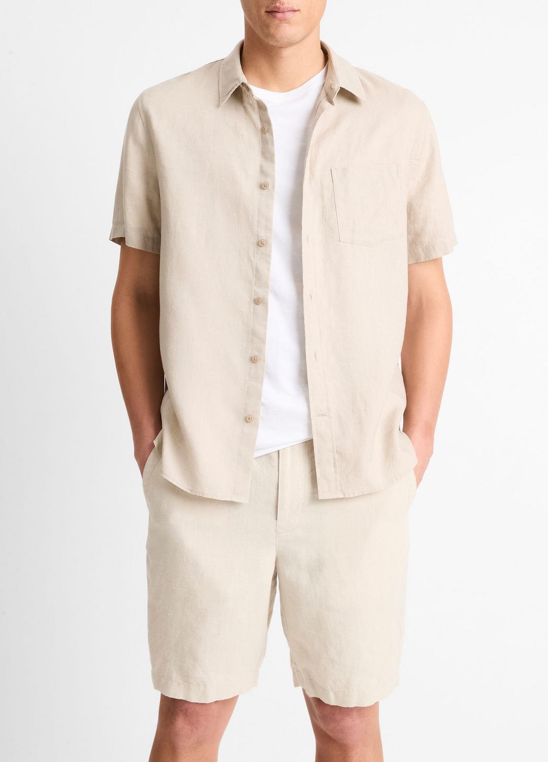 Linen Short-Sleeve Shirt in Short Sleeve - PUMICE ROCK