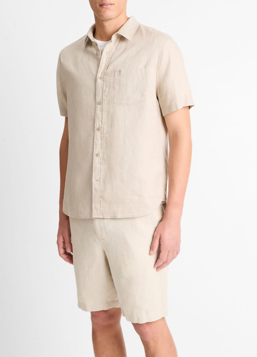 Linen Short-Sleeve Shirt in Short Sleeve - PUMICE ROCK