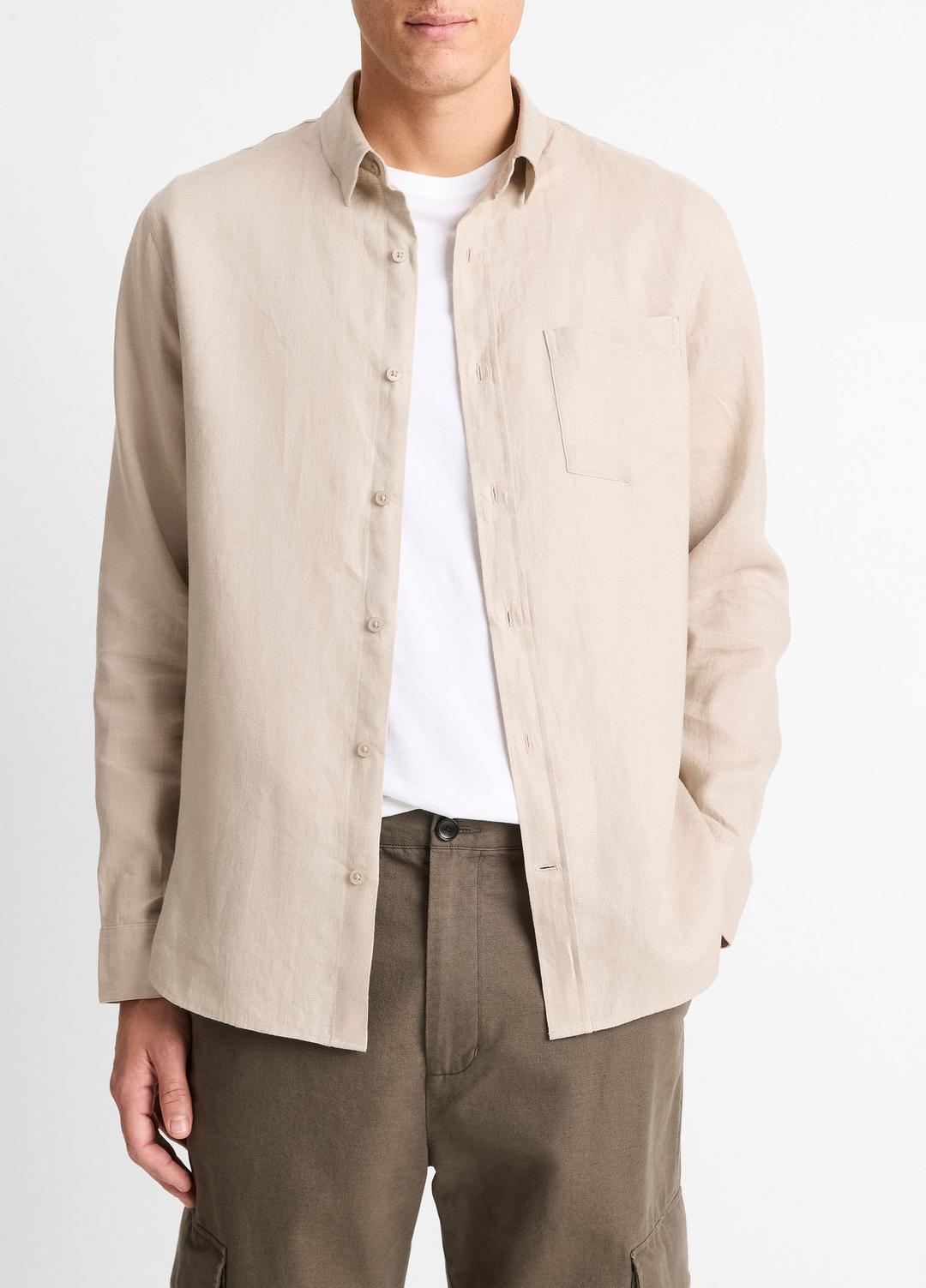 Linen Long-Sleeve Shirt in Long Sleeve - PUMICE ROCK