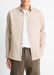 Linen Long-Sleeve Shirt in Long Sleeve - PUMICE ROCK