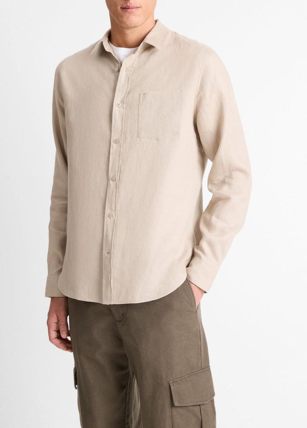 Linen Long-Sleeve Shirt in Long Sleeve - PUMICE ROCK