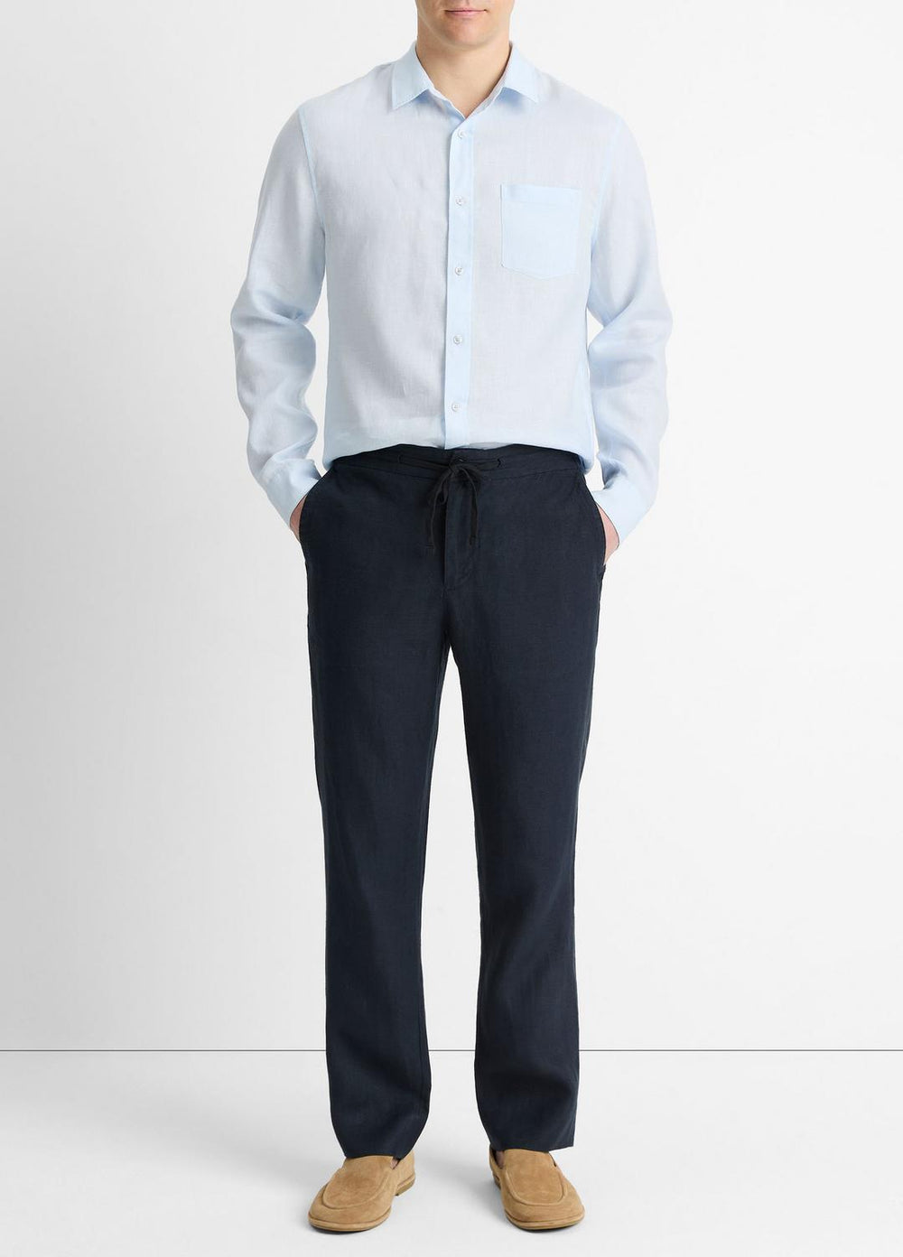 Linen Long-Sleeve Shirt in Long Sleeve - GLACIER