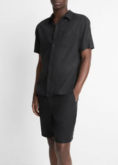 Linen Short-Sleeve Shirt in Short Sleeve - BLACK