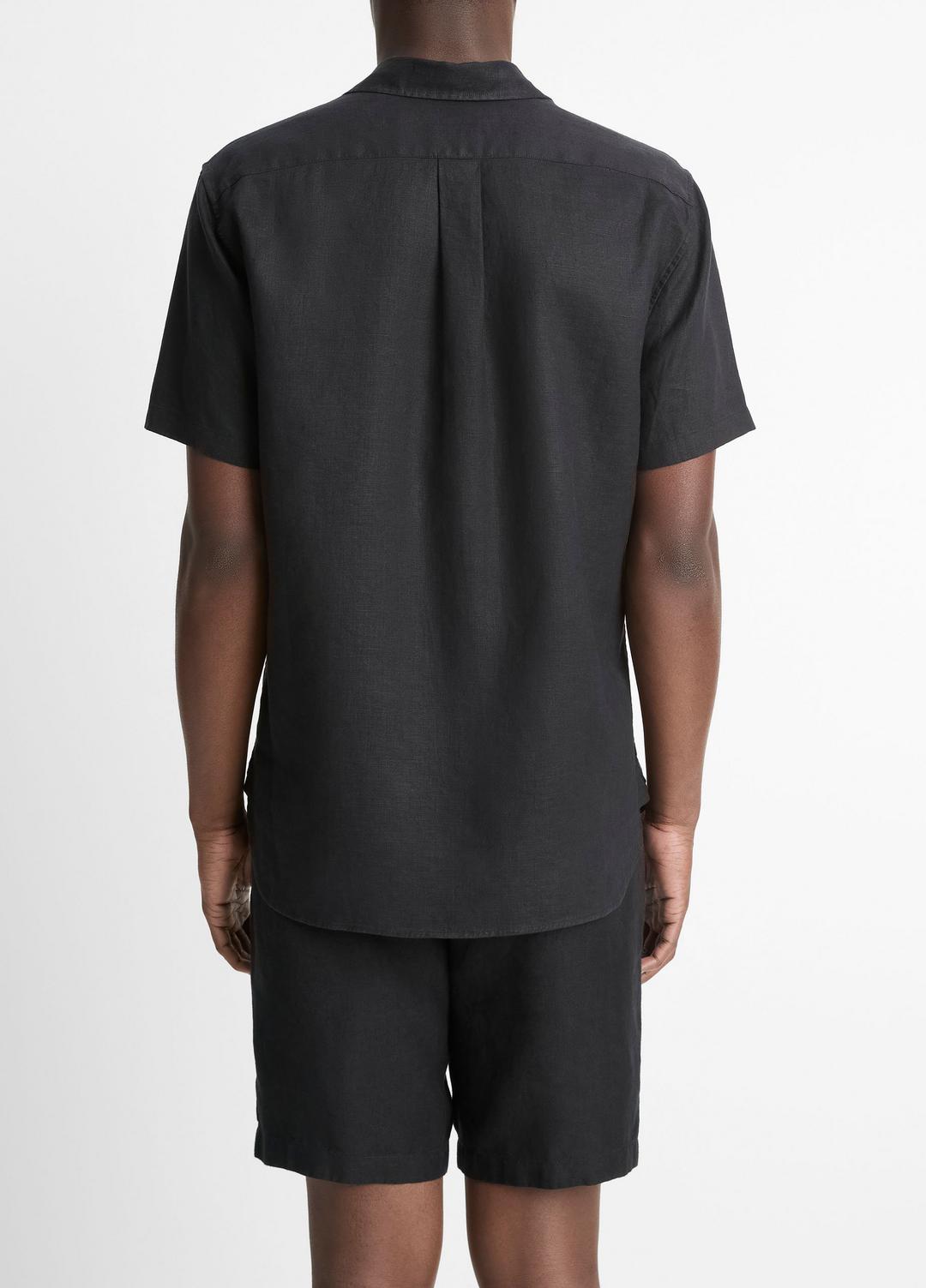 Linen Short-Sleeve Shirt in Short Sleeve - BLACK