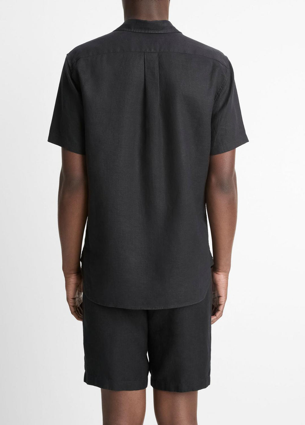 Linen Short-Sleeve Shirt in Short Sleeve - BLACK