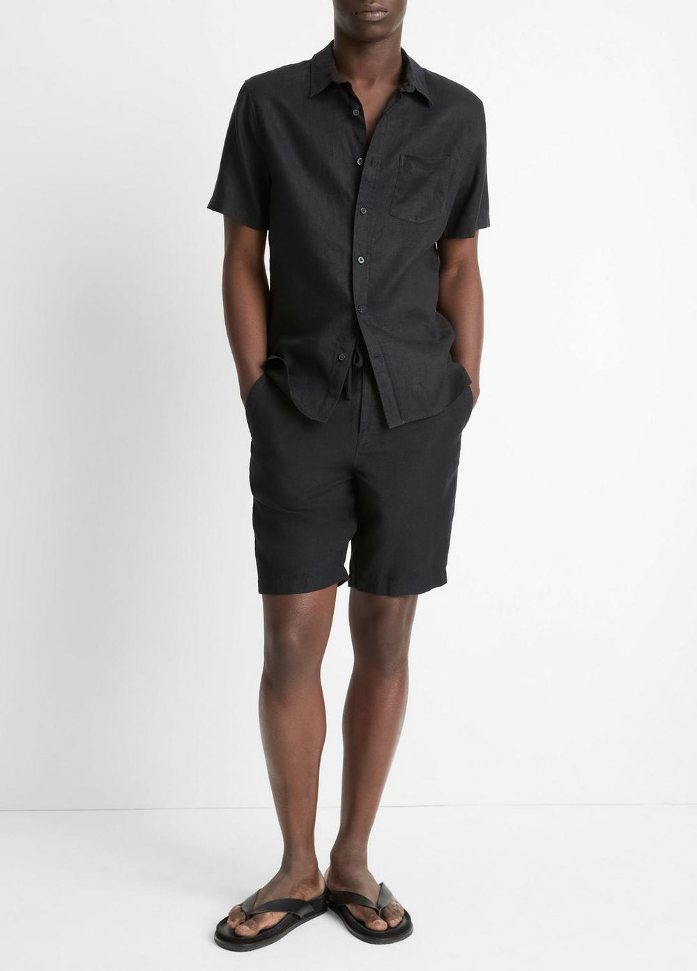 Linen Short-Sleeve Shirt in Short Sleeve - BLACK