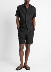 Linen Short-Sleeve Shirt in Short Sleeve - BLACK