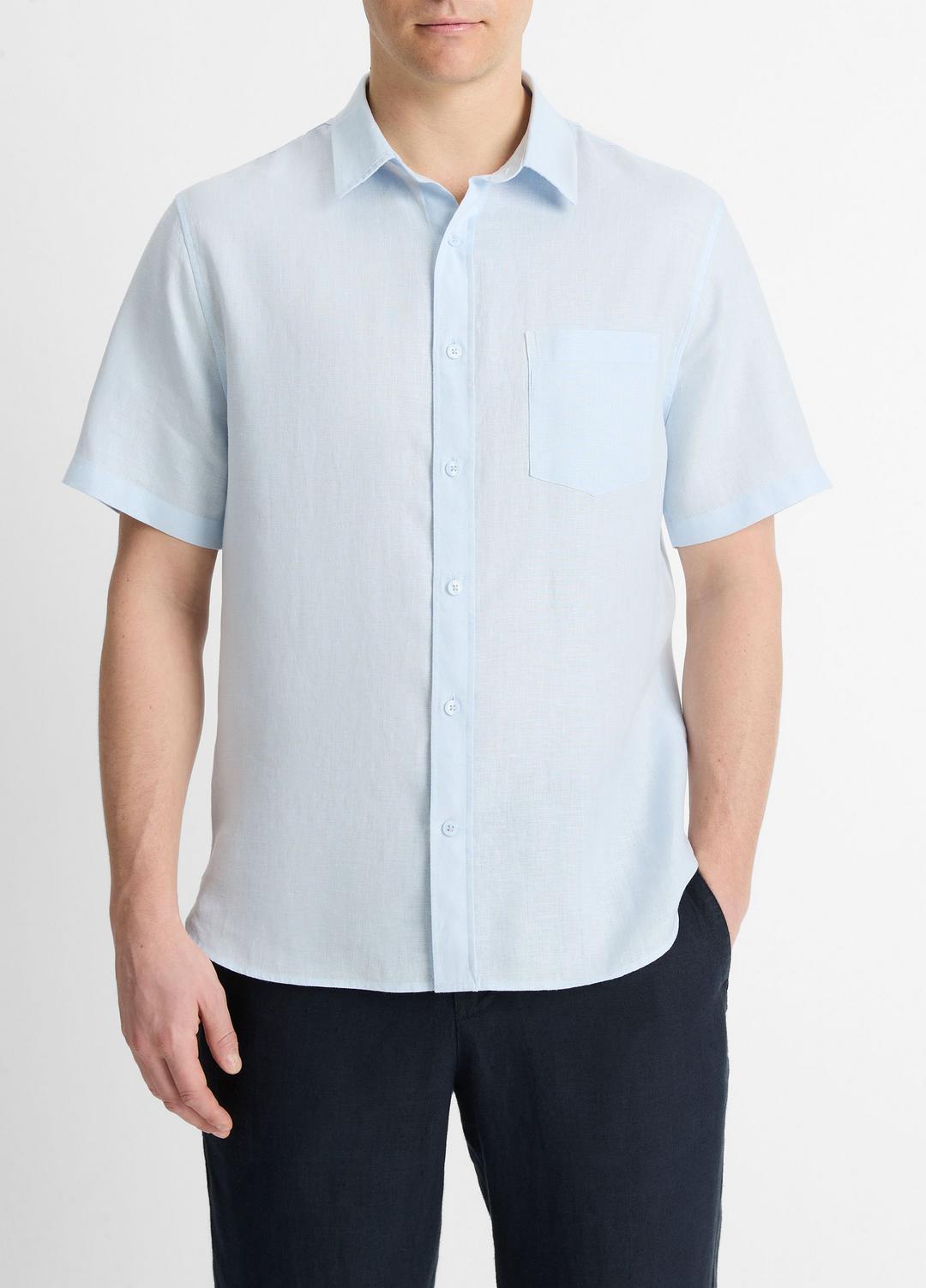 Linen Short-Sleeve Shirt in Short Sleeve - GLACIER