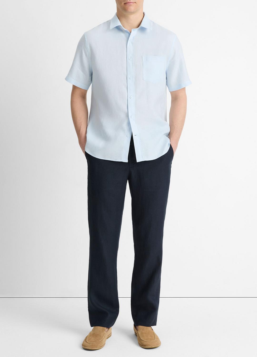 Linen Short-Sleeve Shirt in Short Sleeve - GLACIER