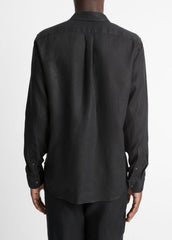 Linen Long-Sleeve Shirt in Long Sleeve - BLACK