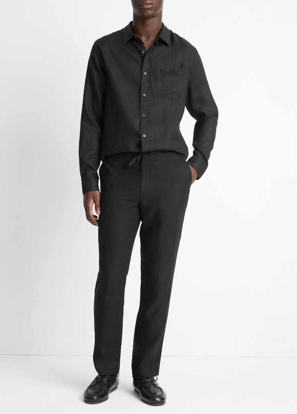 Linen Long-Sleeve Shirt in Long Sleeve - BLACK