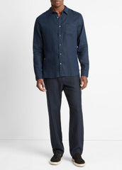 Linen Long-Sleeve Shirt in Long Sleeve - COASTAL BLUE