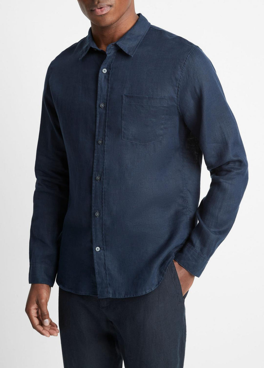 Linen Long-Sleeve Shirt in Long Sleeve - COASTAL BLUE