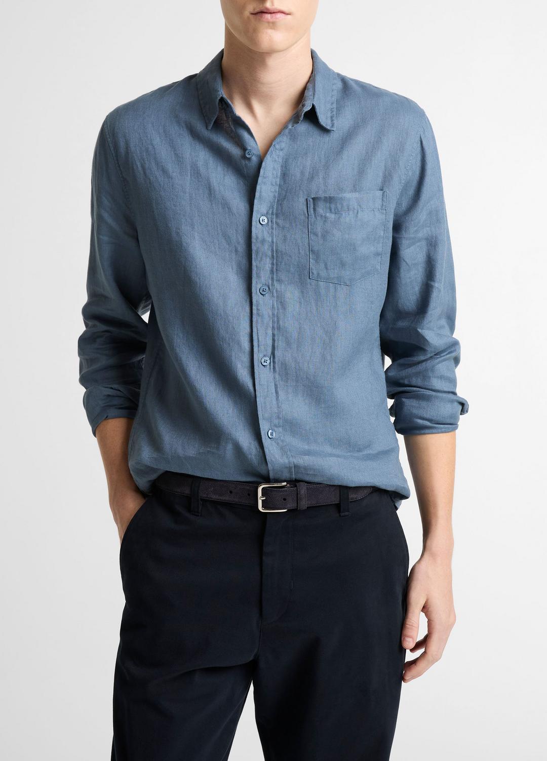 Linen Long-Sleeve Shirt in Long Sleeve - UNIFORM BLUE