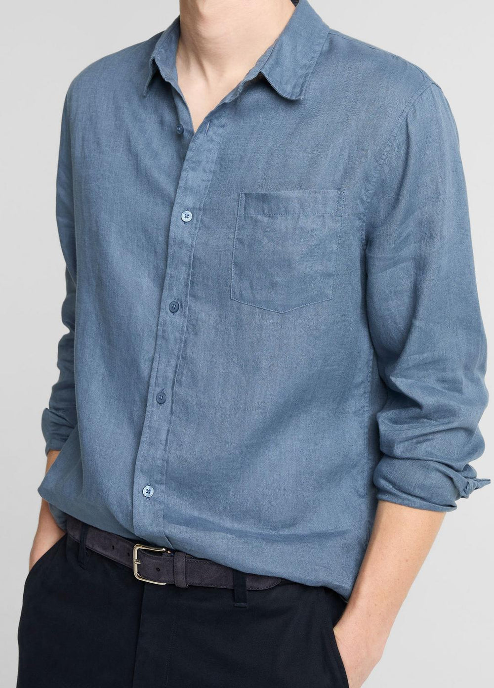 Linen Long-Sleeve Shirt in Long Sleeve - UNIFORM BLUE