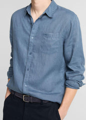 Linen Long-Sleeve Shirt in Long Sleeve - UNIFORM BLUE