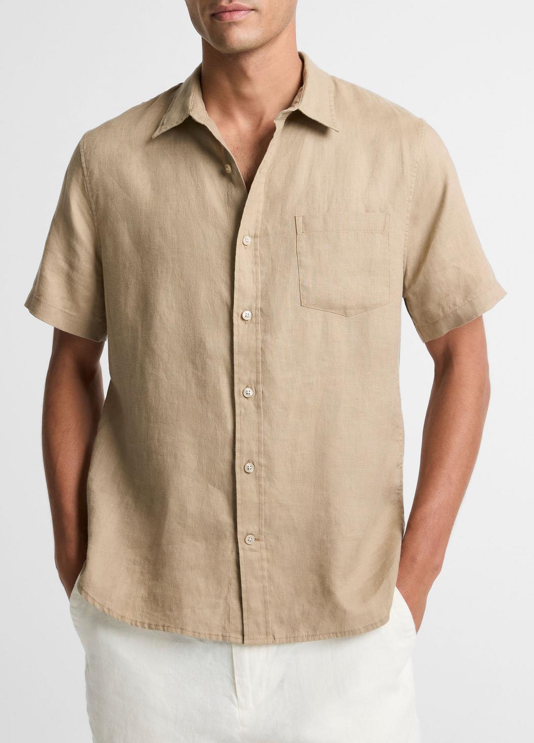 Linen Short-Sleeve Shirt in Long Sleeve - TEAK