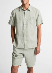 Linen Short-Sleeve Shirt in Long Sleeve - MATCHA
