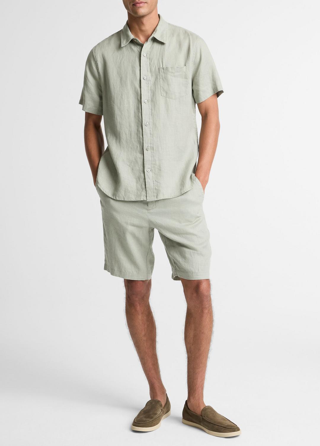 Linen Short-Sleeve Shirt in Long Sleeve - MATCHA