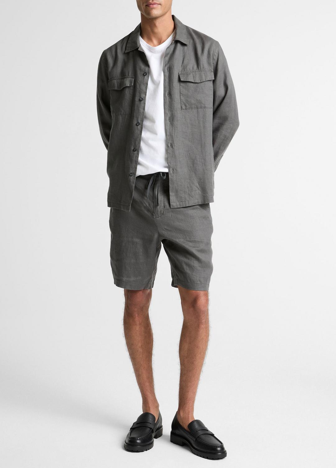 Linen Garage Shirt  in Long Sleeve - SLATE