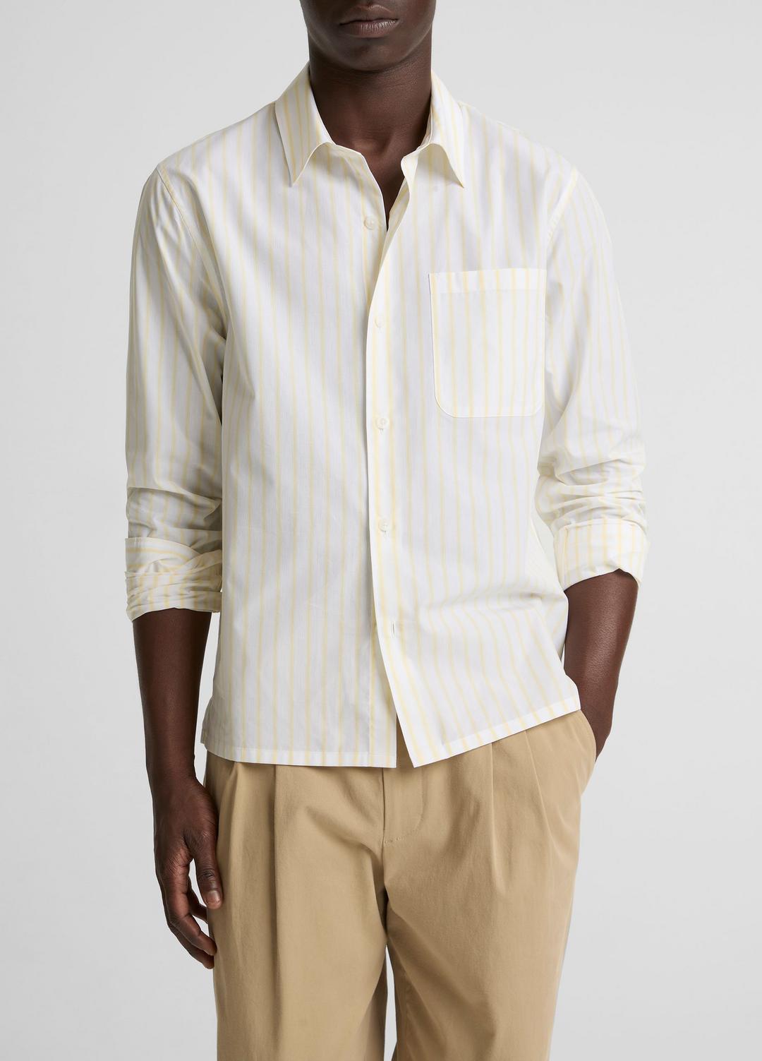 Striped Cotton-Blend Poplin Button-Front Shirt in Long Sleeve - WHITE/PALE YELLOW