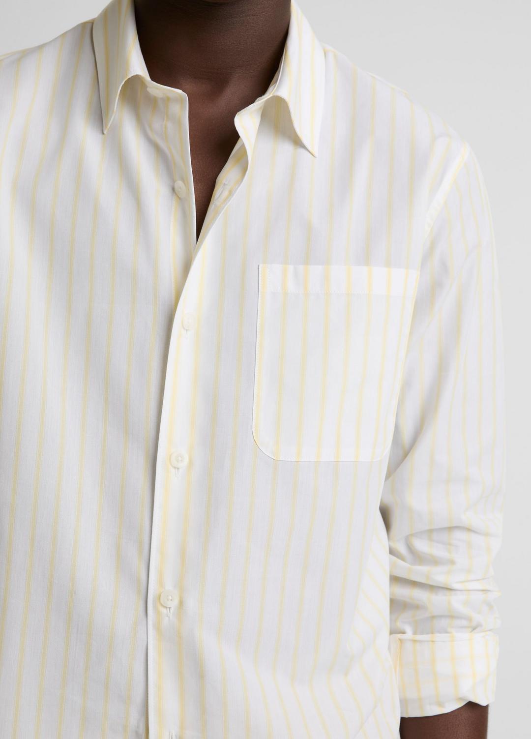 Striped Cotton-Blend Poplin Button-Front Shirt in Long Sleeve - WHITE/PALE YELLOW
