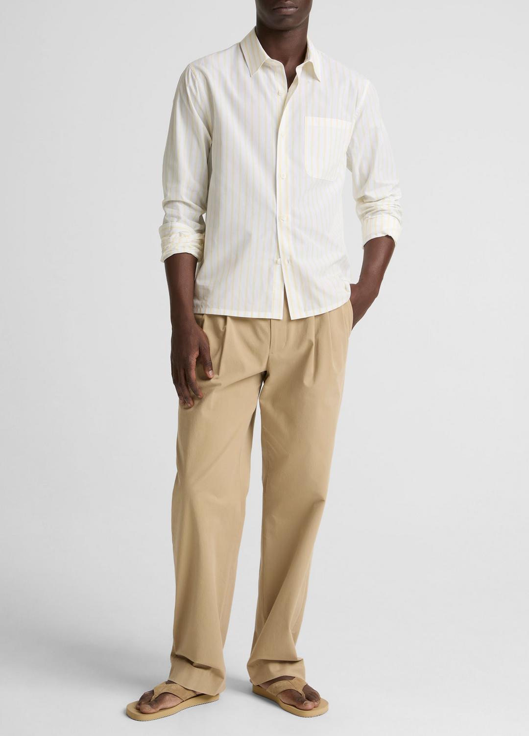 Striped Cotton-Blend Poplin Button-Front Shirt in Long Sleeve - WHITE/PALE YELLOW