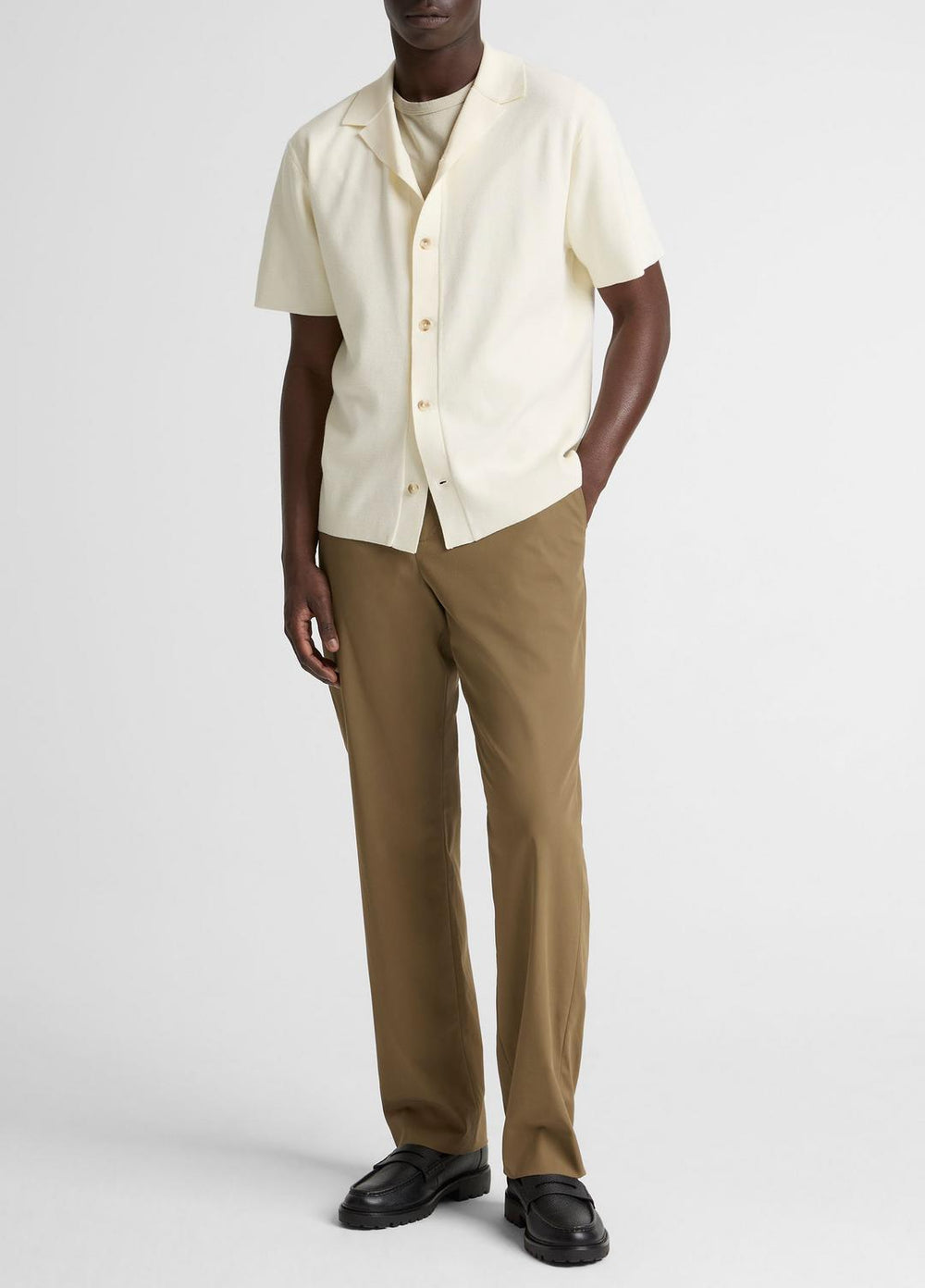 Merino Wool Cabana Shirt  in Short Sleeve - CLASSIC CREAM